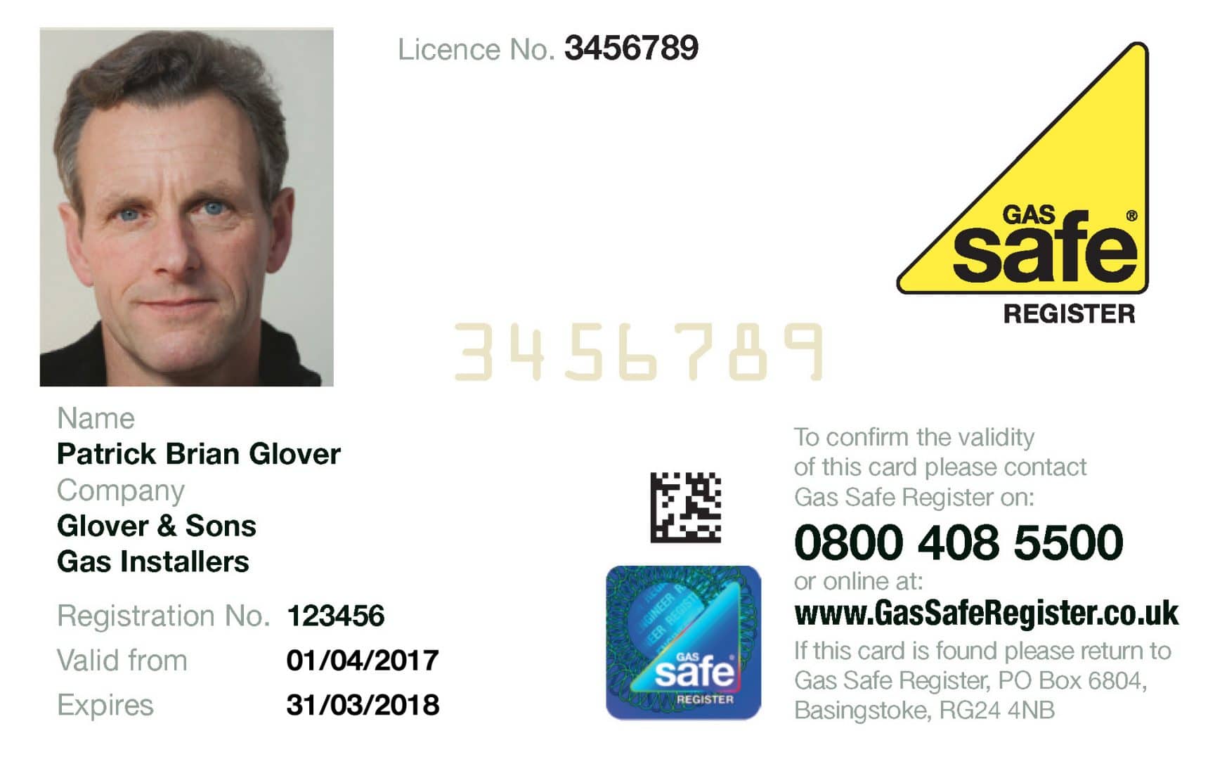 gas safe card front