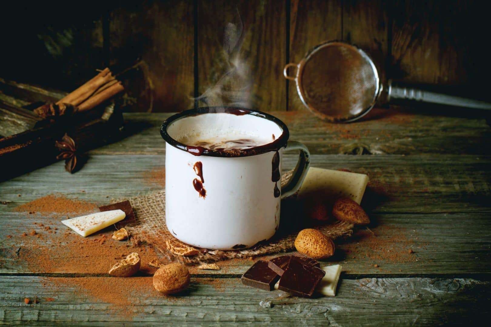 Vintage mug with hot chocolate